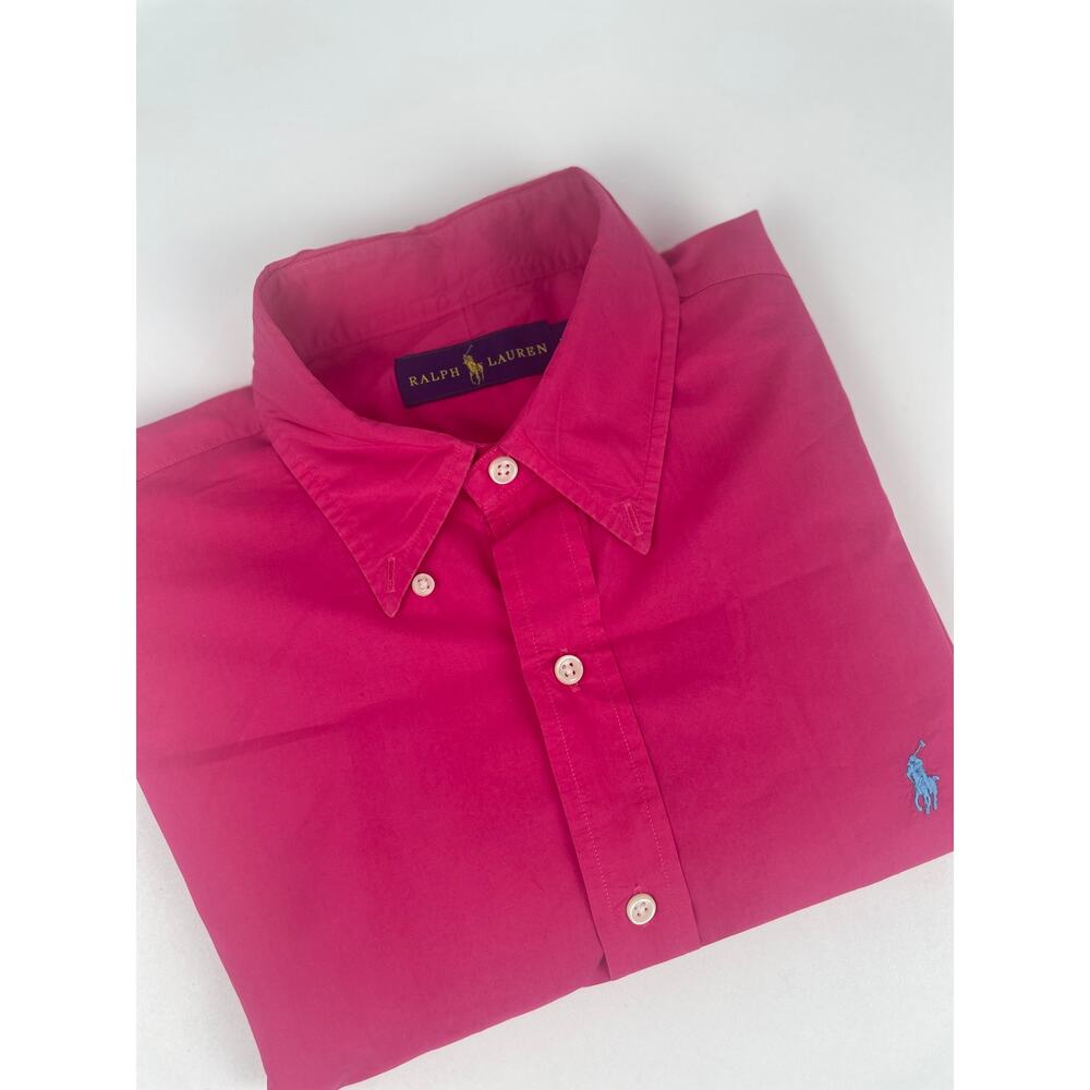 Ralph Lauren Y2K Dress Shirt Men’s M Shocking Pink Sky Blue Pony Logo